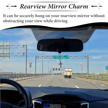 Cross Pendant for Car Rear View Mirror, Car Rearview Hanging Cross (Black) - color: black