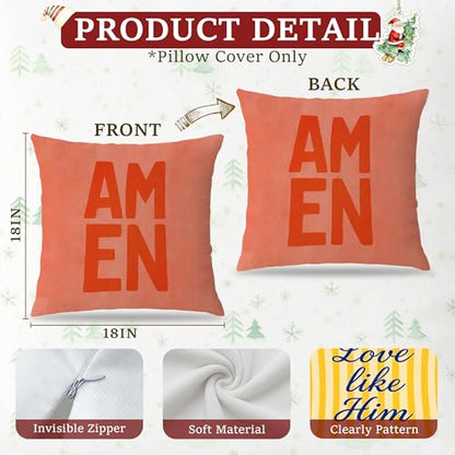 Inspirational Christian Pillow Cover 18x18, Christian Gifts for Women, Jesus Loves You Colorful Bible Verse Religious Pillow Pillowcase for Home Bedroom Living Room Bed Church, Set of 4 - color: Red