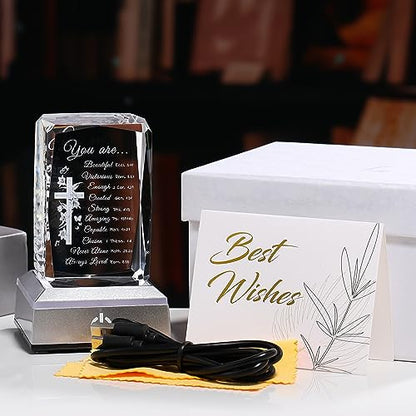 Qianwei Christian Gifts for Women - 3D Crystal Cross Bible Verse Encouragement Motivational Gifts Prayers Religious Faith Gifts Sister Women Men Friends Mom - color: Crossbibleverse