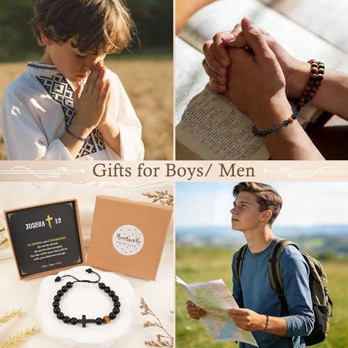 Trinckle Cross Bracelet for Men, Soccer Baseball Gifts for Teen Boy - color: Black