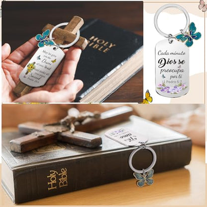 Misdary 12 Pcs Christian Bible Verse Keychain Bulk for Women - style: Spanish