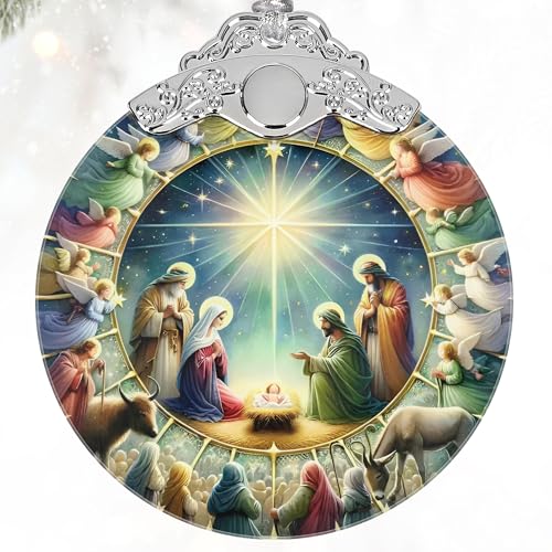 Christian Gifts: Nativity Christmas Ornaments - Religious Gifts for Kids and Women of Faith - Christmas Tree Decoration Stained Glass Nativity Ornament - color: Nativity