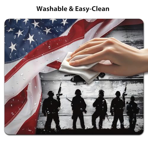Patriotic Military Silhouettes Mouse Pad, US Waving Pride Flag Desk Mat - color: Custom Designs Art 031