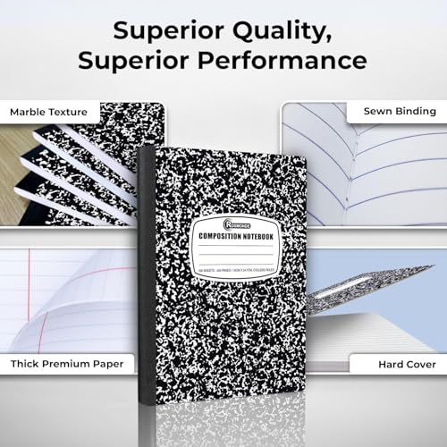 Rosmonde 5000 Pack Composition Notebooks Bulk, College Ruled, Black Marble - size: 5000 Pack | District Pallet, style: Black Marble