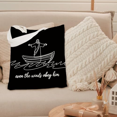 kunlisa Christian Tote Bag for Women, Christian Gifts for Women Faith Canvas Tote Bag - color: Even the Winds Obey Him