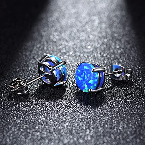 CERSLIMO Multi Colors fire Opal Stud Earrings Birthstone Earrings For Women 8mm - color: 03 Blue