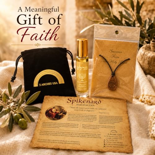 Spikenard Magdalena Anointing Oil Roll On 10ml with Olive Wood Menorah