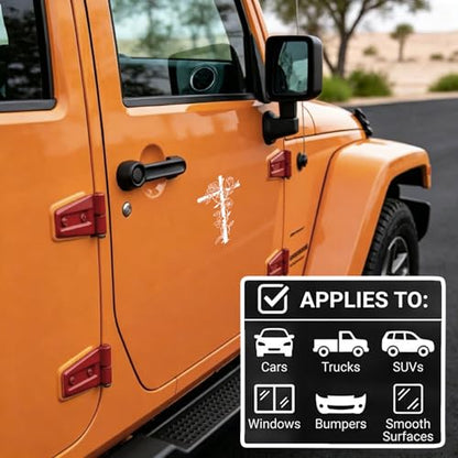 Cross Car Decal, Floral Cross Sticker for Car, Christian Car Decals, Waterproof Vinyl Decal for Car Window, Bumper, Laptop, Flower Cross Sticker Gift - color: White