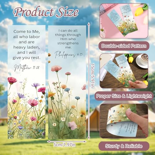 160 Pcs Flower Scripture Bookmarks Bible Verse Book Page Marks - color: Flower Scripture