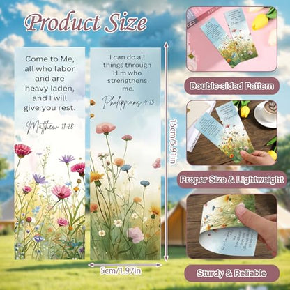 160 Pcs Flower Scripture Bookmarks Bible Verse Book Page Marks - color: Flower Scripture