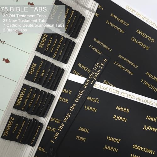 Vorscrin-Laminated Bible Tabs for Women and Men, Gold Foil Lettering Design, Reposition and Large Print Stickers, Bible Study Supplies, 75 Chapters Labels for Easy Navigation(Black) - color: Black
