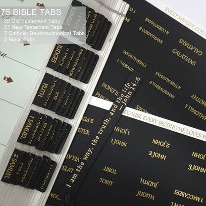 Vorscrin-Laminated Bible Tabs for Women and Men, Gold Foil Lettering Design, Reposition and Large Print Stickers, Bible Study Supplies, 75 Chapters Labels for Easy Navigation(Black) - color: Black