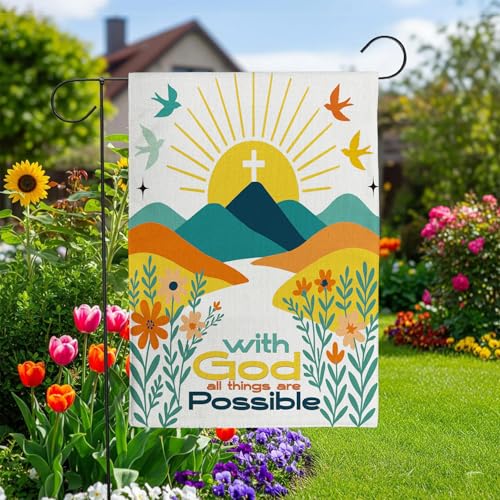 Christian Garden Flag God All Things Possible Double Sided 12x18in - color: White Summer