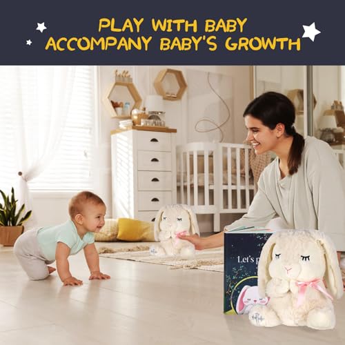 VUNCESSIN Baptism Gifts for Girls, Baby Dedication Gift, Christening Gifts for Baby Girls, Baptism Gifts Set Include 7'' Plush Bunny and Let's Pray Book in Keepsake Box. - color: Pink-bunny