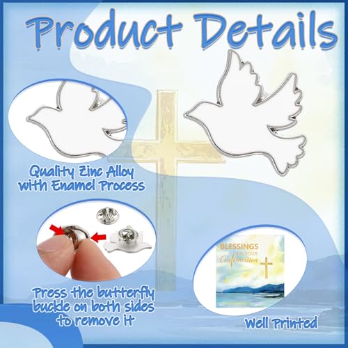 Landical 60 Pcs/30 Sets Confirmation Dove Pins with Blessing Cards