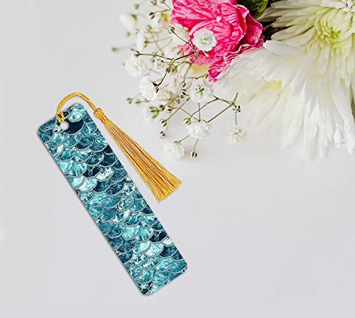 WIRESTER Set of 2 Metal Bookmarks with Light Gold Tassel for Students, Reader, Teachers, Book Lovers - Mermaid Scales Blue Wave, Pink Mermaid Scales - color: Mermaid Scales Blue Wave, Pink Mermaid Scales