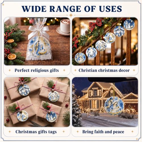 Kajaia 6 Pcs Nativity Scene Ornaments Religious Nativity Xmas Decor, Round