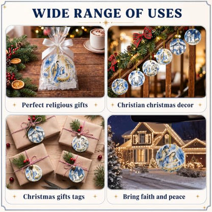 Kajaia 6 Pcs Nativity Scene Ornaments Religious Nativity Xmas Decor, Round