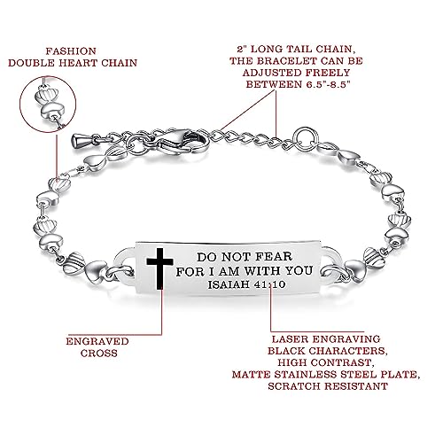 Bible Verse Bracelet-Stainless Steel Scripture Quotes Inspirational Bracelet Faith Christian Bracelet for Women, Christmas gift for women - color: Heart-Rose gold