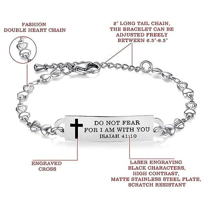 Bible Verse Bracelet-Stainless Steel Scripture Quotes Inspirational Bracelet Faith Christian Bracelet for Women, Christmas gift for women - color: Heart-Rose gold