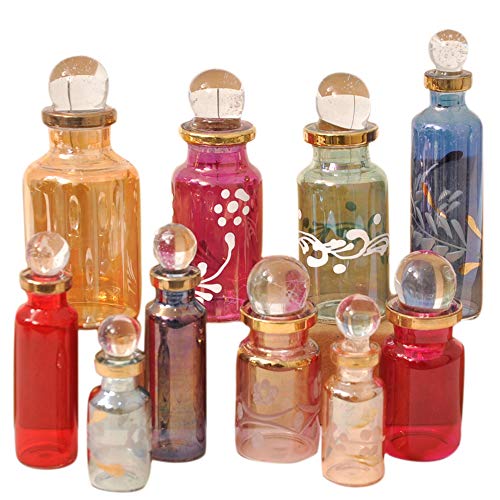 Egyptian Perfume bottles, Empty Glass Mini Bottles for Perfume, Essential Oils or Potion - Set of 20 Decorative Small Vials, Each 2" High (5cm), Assorted Colors - size: Mix Colors-Set of 20