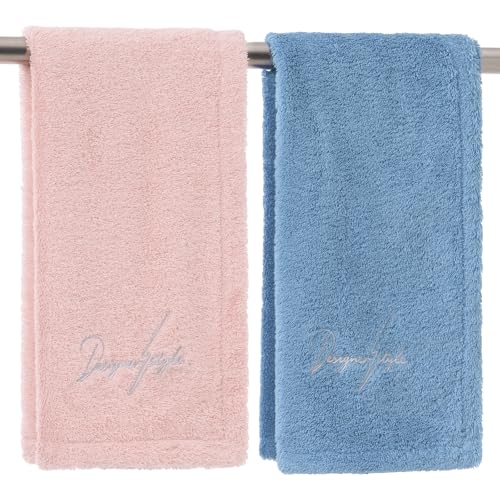 REDKISS Pink & Blue Hand Towels, Soft & Absorbent 100% Cotton for Bathroom, Kitchen & Guest Use, 14" x 31", 2-Pack - color: Pink&blue