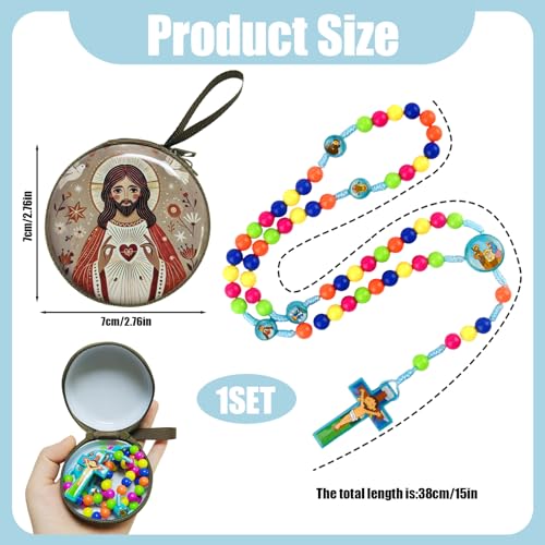 Rosary Beads Rosarios Catolicos, Colorful Plastic with Blue and Red Pendant Crosses, Pocket for Women with Rosary Box, Baptism Easter Gifts - color: Blue, style: E