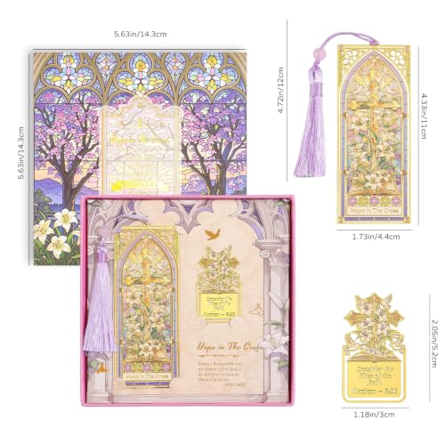2PCS Metal Bookmark & Book Clip Gift Set, Bible Stained Glass Themed Bookmarks, Book Marks for Reading Women, Men, Adults, Book Lovers, Book Markers for Teachers Appreciation Gifts, Hope in the Cross