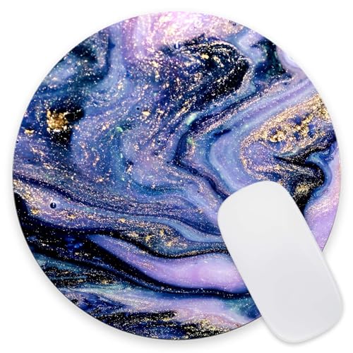 Mouse Pad, Purple Marble Pattern Mouse Pad, Washable Round Cloth Mousepad for Office Laptop, Non-Slip Rubber Base for Wireless Mouse for Computer Desk 7.9×7.9×0.12 inches - color: Purple Marble Pattern