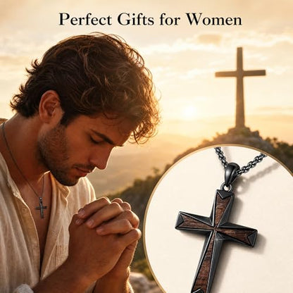Cross Necklace for Men 925 Sterling Silver Cross Ebony Wooden Ankh Raven Praying Hands Crucifix Amulet Religious Jewelry Gifts for Men Women - color: Cross2