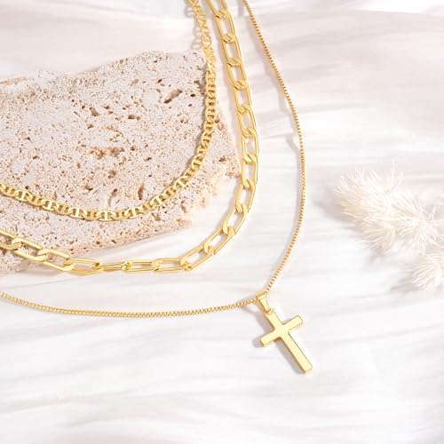Turandoss Layered Cross Necklaces Stack for Women Girls, Christian Gift - color: Cross-Paperclip