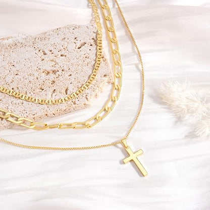 Turandoss Layered Cross Necklaces Stack for Women Girls, Christian Gift - color: Cross-Paperclip