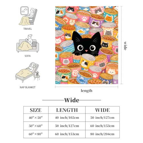 Black Cat Throw Blanket Food Can Kawaii Pet Lover Stuff Gifts 60''X80'' - color: Black Cat, size: 60''x80''