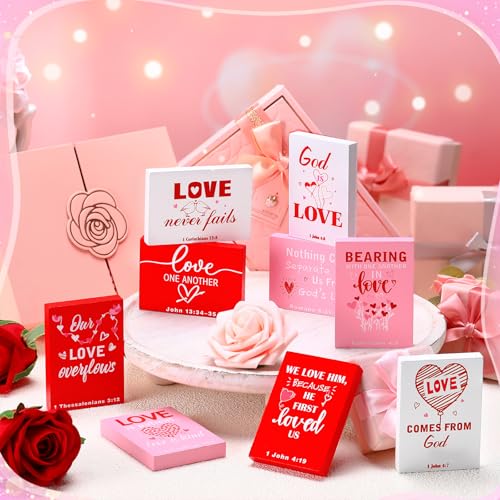 Yousoontic 9 Pcs Christian Valentine's Day Decor Bible Verse Religious Jesus Table Decorations Wood Block Sign Rustic Valentines Love Tiered Tray Decor for Church Home Shelf Table Top(Classic)