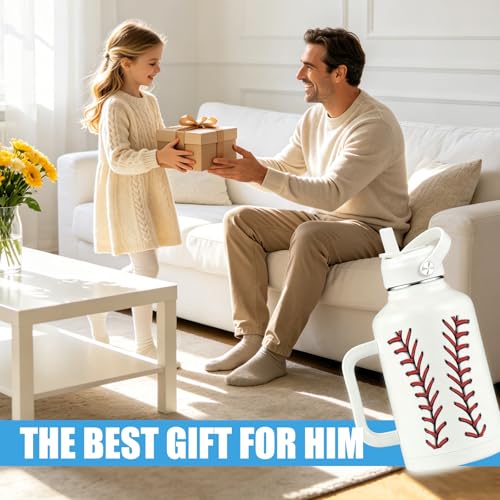 Baseball Gifts for Men Women 64 oz Baseball Water Bottle Insulated with Straw and Handle, Birthday Christmas Gift for Coach Lovers Fan Men - color: Baseball