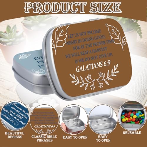 Willinglong 20 Pcs Metal Bible Mint Tins 5 Style Small Christian Gifts Box Bulk for Good Friday Easter Sunday School Vbs Giveaways Thanksgiving Bible Verse Metal Box for Candy Jewelry Crafts Storage