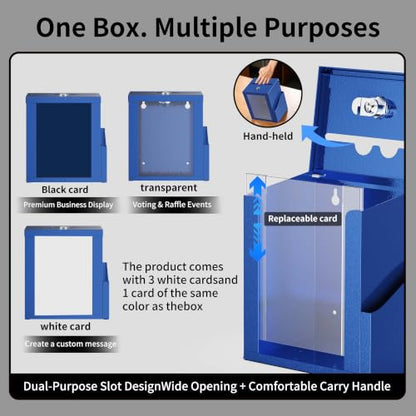 Suggestion Box with Slot and Lock, Display Panel & Carry Handle - color: Blue