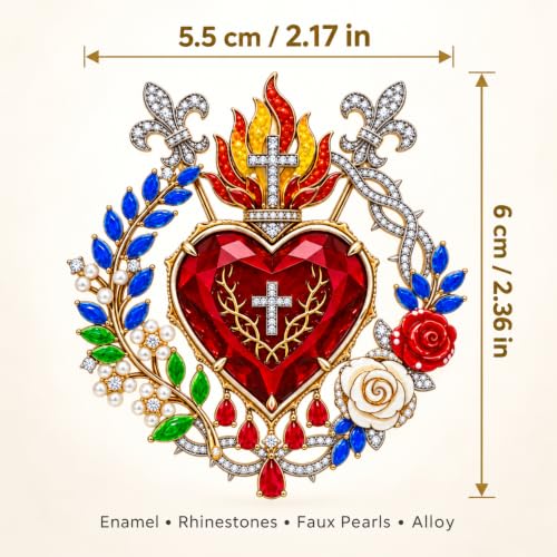 Sacred Heart of Jesus Brooch Pin, Virgin Mary Pin Catholic Sacred Heart Home Altar Church Baptism Religious Inspirational Jewelry Gift - color: Red Heart