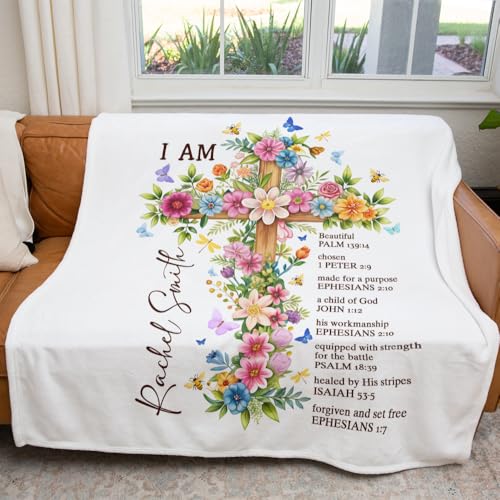 ENCYCOM Personalized Gods Say You are Blanket – Christian Faith Throw Blanket Bible Verses, Affirmation Religious Bedding for Women, Christmas Birthday Gift (Faith Cross Floral)