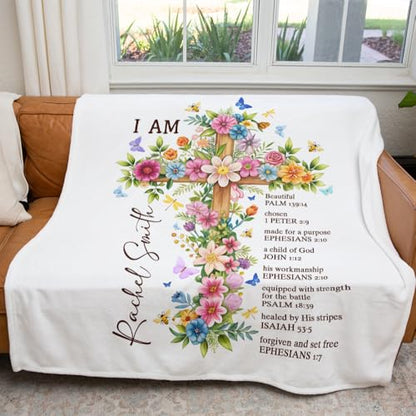 ENCYCOM Personalized Gods Say You are Blanket – Christian Faith Throw Blanket Bible Verses, Affirmation Religious Bedding for Women, Christmas Birthday Gift (Faith Cross Floral)