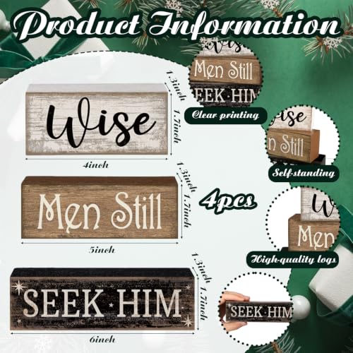 Lineshading 4 Pcs Christmas Nativity Wooden Blocks Wise Men Table Decor - style: Wise Men