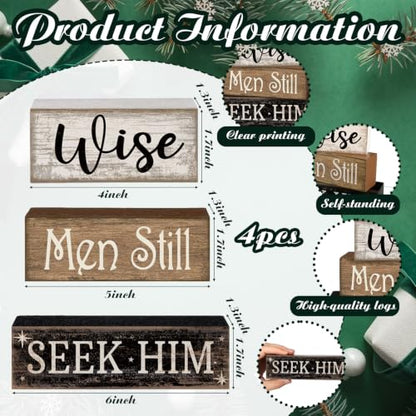 Lineshading 4 Pcs Christmas Nativity Wooden Blocks Wise Men Table Decor - style: Wise Men