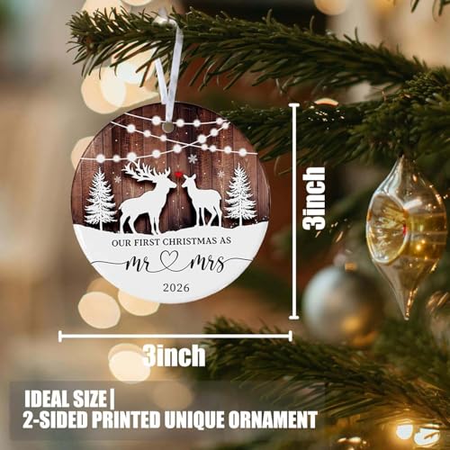 Our First Christmas Ornament 2026, Just Married as Mr & Mrs, First Year Newlywed 2.9" Ceramic Round Ornament, Wedding Decoration for Couple - color: Mr & Mrs