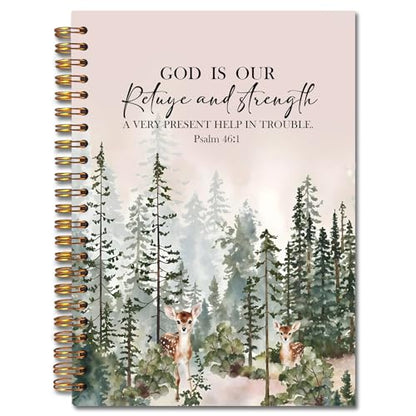 Woodland Christian Spiral Notebooks, Psalm 46:1 Bible Journal, Scripture Journals for Writing, Christian Gifts for Women Men, Religious Notebook for Note Taking, 5.5x8.3 Inch - color: white Bible Notebook-8