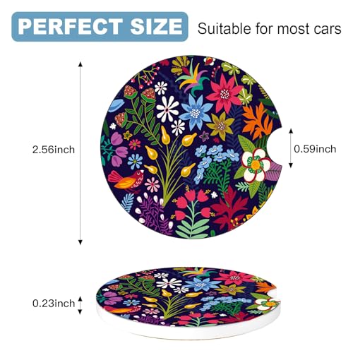 Ceramic Car Cup Holder Coasters Set of 2, 2.56 in Tropical Flowers - color: Colorful Tropical Flowers