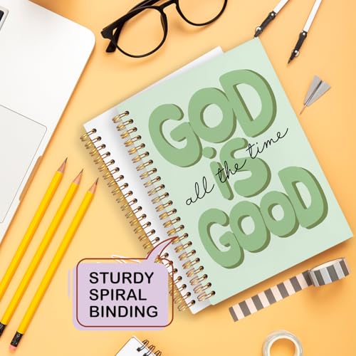 Yhtrg Green Preppy God Is Good Notebooks, Brown Christian Spiral Notebook Gift for Women, Bible Journaling Notebooks for Office School Supplies, 5.5x8.3 Inch - color: god11
