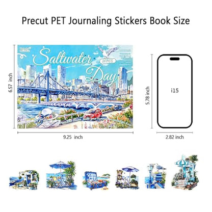 Summer Landscape PET Sticker Book, Diecut Stickers for Journaling - color: Sea Salt Daytime