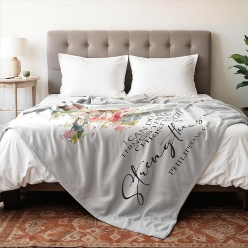 I Can Do All Things Through Christian Blanket, Floral Cross Religious Throw Blanket, Christian Gifts for Women Faith, Bible Verse Blanket for Bedroom Living Room Couch Sofa, 50x60 Inches - color: Cross