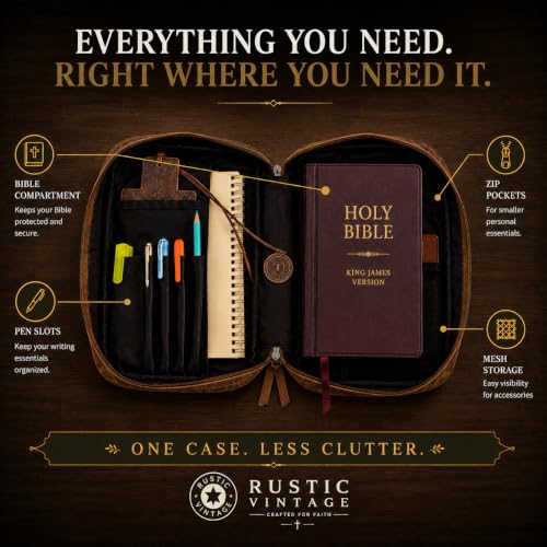 11 x 8 inch Genuine Leather Bible Cover for Men & Bible Case Women Organizer with Handle & Pocket Pen Holder Christian Religious Gift Cross Bookmark Bible Carrying Bag for Church Camel - color: Yellow Camel