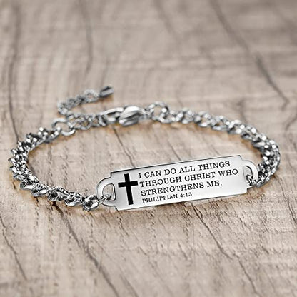 Bible Verse Bracelet-Stainless Steel Scripture Quotes Inspirational Bracelet Faith Christian Bracelet for Women, Christmas gift for women - color: Silver